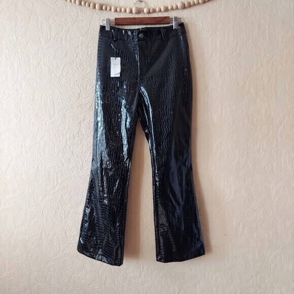 Cider black faux leather pants reptile embossed textured high waist NEW medium - Picture 1 of 8